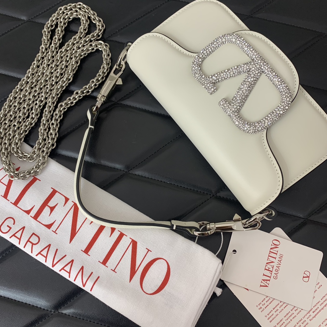 Valentino Garavani Loco Small Shoulder Bag in Ivory Calfskin Leather 